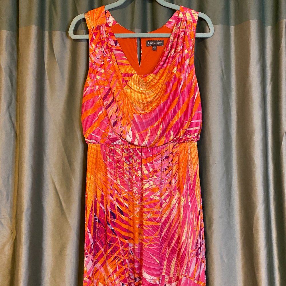 Luxology Pink & Orange Printed Sleeveless Dress